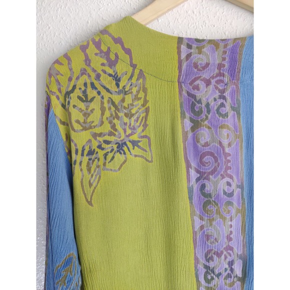 3/$20 Soft Surroundings Green Blue Purple Rayon One Button Duster Cardigan Top S - Picture 6 of 8